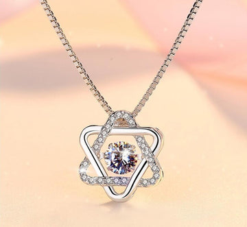 NEW Dancing Zircon Star of David Hexagram Gemstone 925 Silver Necklace - The Jewellery Supermarket
